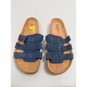 Biostep Slide Sandals Blue Suede Leather Womens Size 9 Cork Footbed